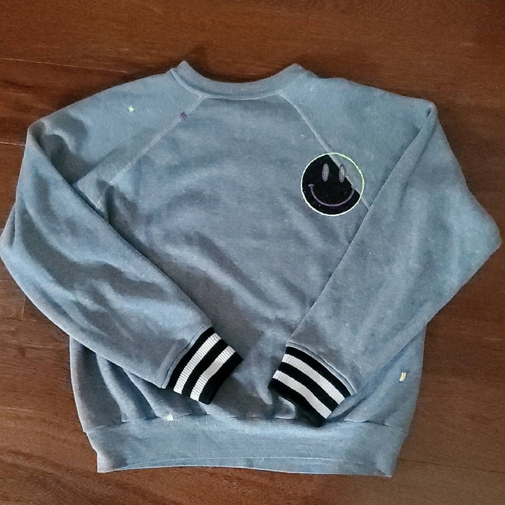 Women's Scoop Neck Grey Smiley Sweatshirt - Unbranded - Picture 2 of 4